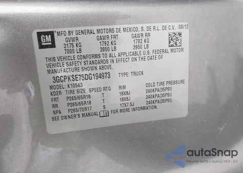 2013 Chevrolet Silverado 1500 Lt from USA, damaged, VIN 3GCPKSE75DG194973